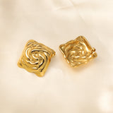 Stainless Steel 18k Gold Plated Heavy Textured Square Stud Earrings