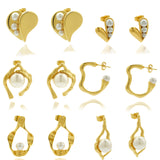 Stainless Steel Irregular 18k Gold-Plated Drop Earrings with Pearls