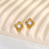 New French fashion retro popular hot gold shell combination square stainless steel earrings