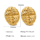 Simple fashion personalized woven texture earrings round geometric 18k gold plated stainless steel earrings