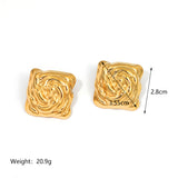 Stainless Steel 18k Gold Plated Heavy Textured Square Stud Earrings