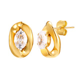 Stainless steel oval white zirconia earrings gold ladies fashion earrings