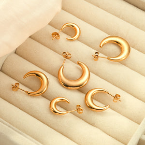 Moon Shaped Stainless Steel Earrings for Women Trendy 18K Gold Plated Earrings