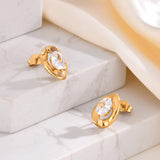 Stainless steel oval white zirconia earrings gold ladies fashion earrings