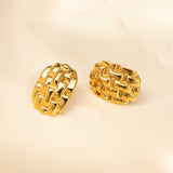 Stainless Steel 18k Gold Plated Heavy Textured Braided Stud Earrings