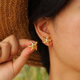 Stainless steel starfish earrings 18K gold color fashion personality earrings