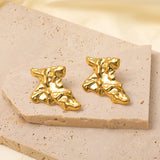 18k Gold Stainless Steel Gold Plated Pleated Irregular Texture Stud Earrings