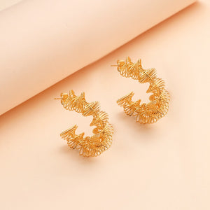 Fashion Stainless Steel C-Shape Earrings & Irregular Spring Threaded Earrings