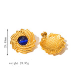 Stainless Steel 18k Gold Court Irregular Surface Set Round Gemstone Stud Earrings