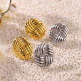 Simple fashion personalized woven texture earrings round geometric 18k gold plated stainless steel earrings