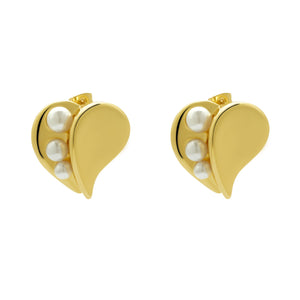 Stainless Steel Heart Earrings with Pearls in Hollows