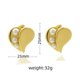 Stainless Steel Heart Earrings with Pearls in Hollows