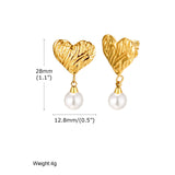 Fashion Stainless Steel Irregular Texture Heart & Pearl Earrings