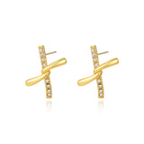 Twisted Crossed Diamond Line Stud Earrings Premium