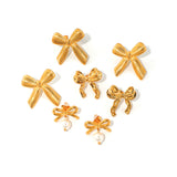 18k Gold Stainless Steel Striped Finish Bow Stud Earrings