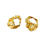 Vintage 18k Gold Stainless Steel Irregular Shape Drinking Surface Geometric Exaggerated Earrings