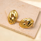 Stainless Steel 18k Gold Plated Heavy Duty Chunky Textured Stud Earrings