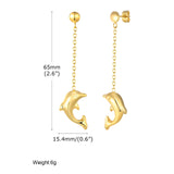 Stainless Steel Flat Cross Chain Dolphin Tassel Earrings 18K Gold Color