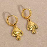 Stainless steel earrings mushroom retro literary plating 18k gold earrings