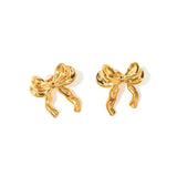 Stainless Steel 18k Gold Vermeil Bow Earrings with Smooth Finish