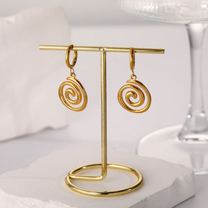 French Vintage Stainless Steel Premium 18k Gold Geometric Wrap Earrings