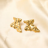 18k Gold Stainless Steel Gold Plated Pleated Irregular Texture Stud Earrings