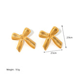 18k Gold Stainless Steel Striped Finish Bow Stud Earrings