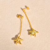 Stainless Steel Starfish Tassel Earrings 18K Gold Color