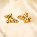 18k Gold Stainless Steel Gold Plated Pleated Irregular Texture Stud Earrings