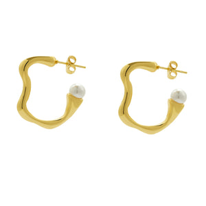 Stainless steel C-shaped end pearl-set earrings