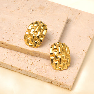 Stainless Steel 18k Gold Plated Heavy Textured Braided Stud Earrings