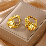 Vintage 18k Gold Stainless Steel Irregular Shape Drinking Surface Geometric Exaggerated Earrings