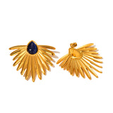 Stainless Steel 18k Gold Court Radiant Scalloped Gemstone Stud Earrings