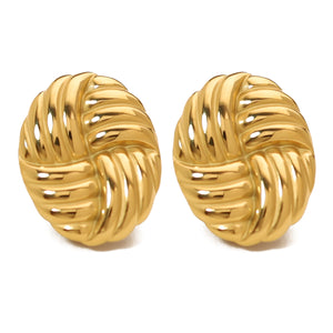 Simple fashion personalized woven texture earrings round geometric 18k gold plated stainless steel earrings