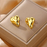 Vintage 18k Gold Stainless Steel Irregular Surface Heart Exaggerated Earrings