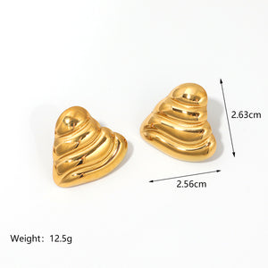 Stainless Steel 18k Gold Plated Heavy Textured Heart Stud Earrings