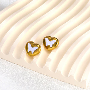 New French fashion retro popular hot gold shell butterfly-shaped stainless steel earrings