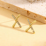 Twisted Crossed Diamond Line Stud Earrings Premium