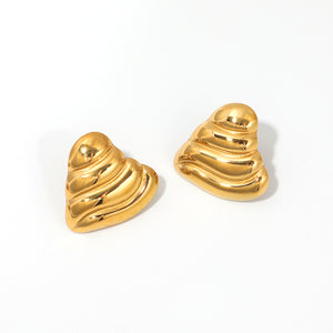 Stainless Steel 18k Gold Plated Heavy Textured Heart Stud Earrings