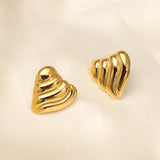 Stainless Steel 18k Gold Plated Heavy Textured Heart Stud Earrings