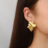 Vintage stainless steel earrings 18K gold-plated niche design earrings versatile personality irregular earrings