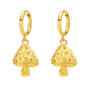 Stainless steel earrings mushroom retro literary plating 18k gold earrings