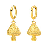 Stainless steel earrings mushroom retro literary plating 18k gold earrings