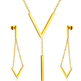 Steel/Gold/Rose Gold Glossy V-Shape Jewelry Set