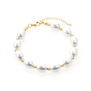 Steel and gold pearl with steel beads bracelet 10*13mm 20+5cm