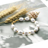 Steel and gold pearl with steel beads bracelet 10*13mm 20+5cm