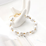 Steel and gold pearl with steel beads bracelet 10*13mm 20+5cm