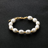 Steel and gold pearl with steel beads bracelet 10*13mm 20+5cm