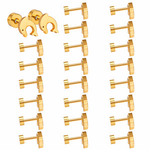 12 pairs Dolphin Shape Steel Goldtone Screwback Stud Earrings