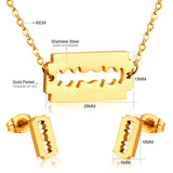 Steel/Gold Smooth Cut Center Irregular Wisps Jewelry Set without Diamonds